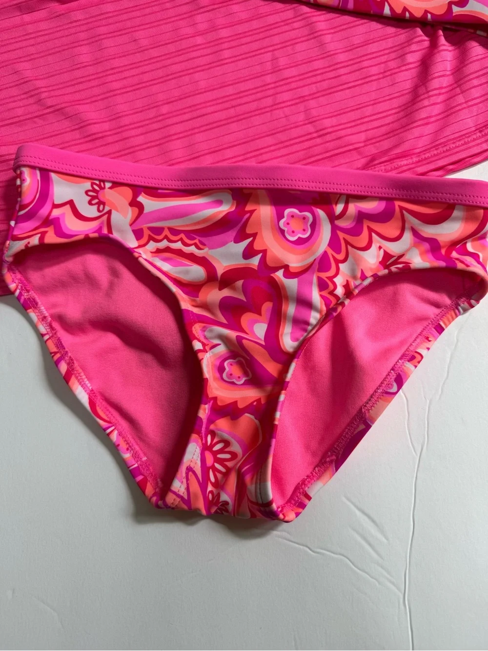 ZeroXPosur Girls 6x Swimsuit Pink Orange Flowers Swirl Bikini & Tank 3 Piece Set